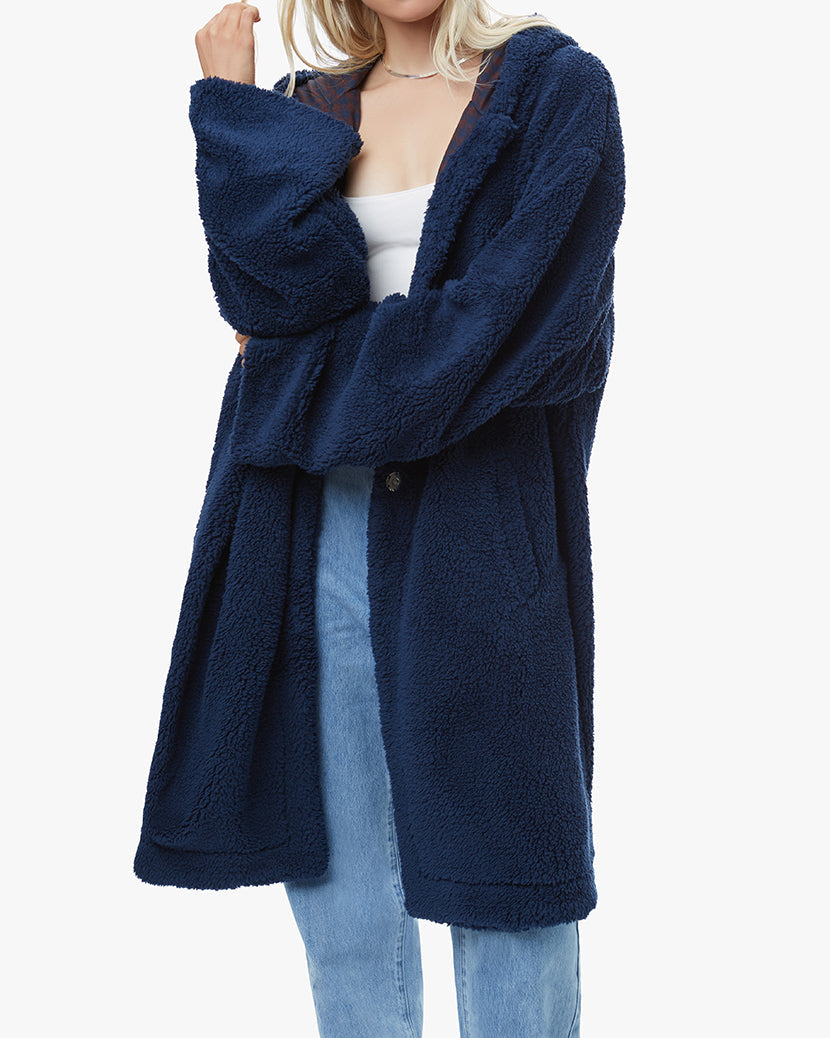 Sherpa Lined Hooded Herringbone Overcoat