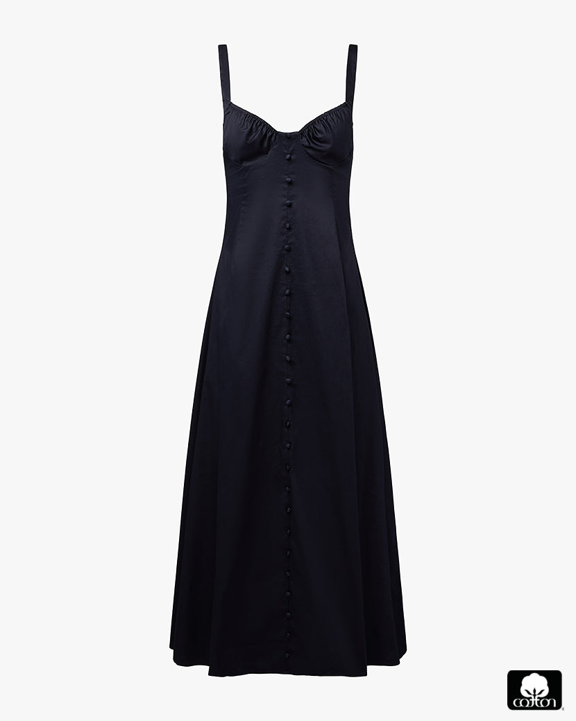 Ruched Cup Button Midi Dress