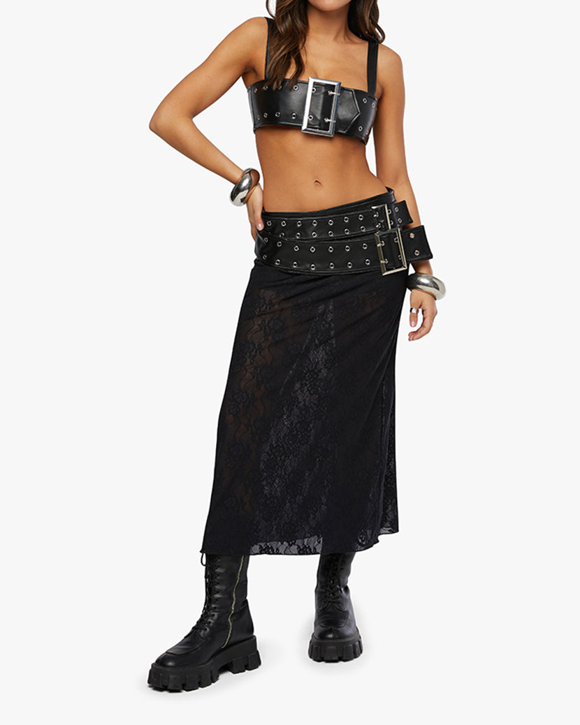 Double Belt Midi Skirt