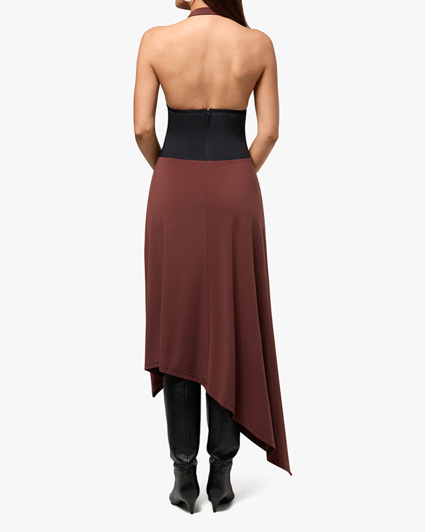 Corset Halter Asymmetrical Midi Dress