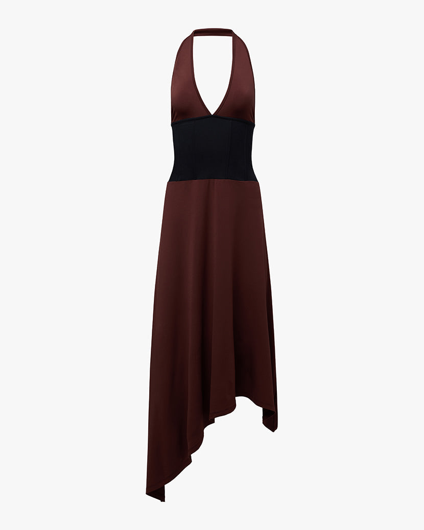 Corset Halter Asymmetrical Midi Dress