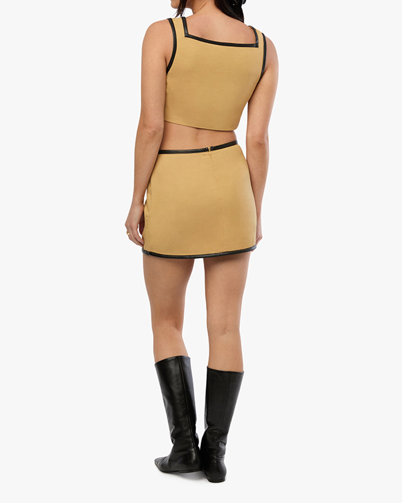Leather Trim Mini Skirt