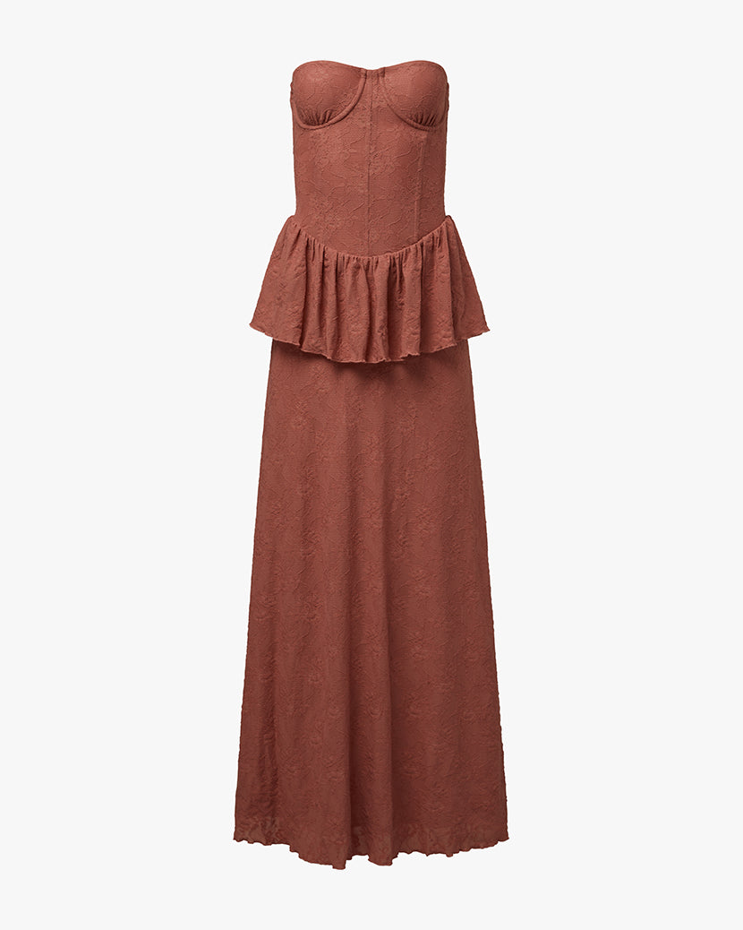 Strapless Corset Peplum Maxi Dress