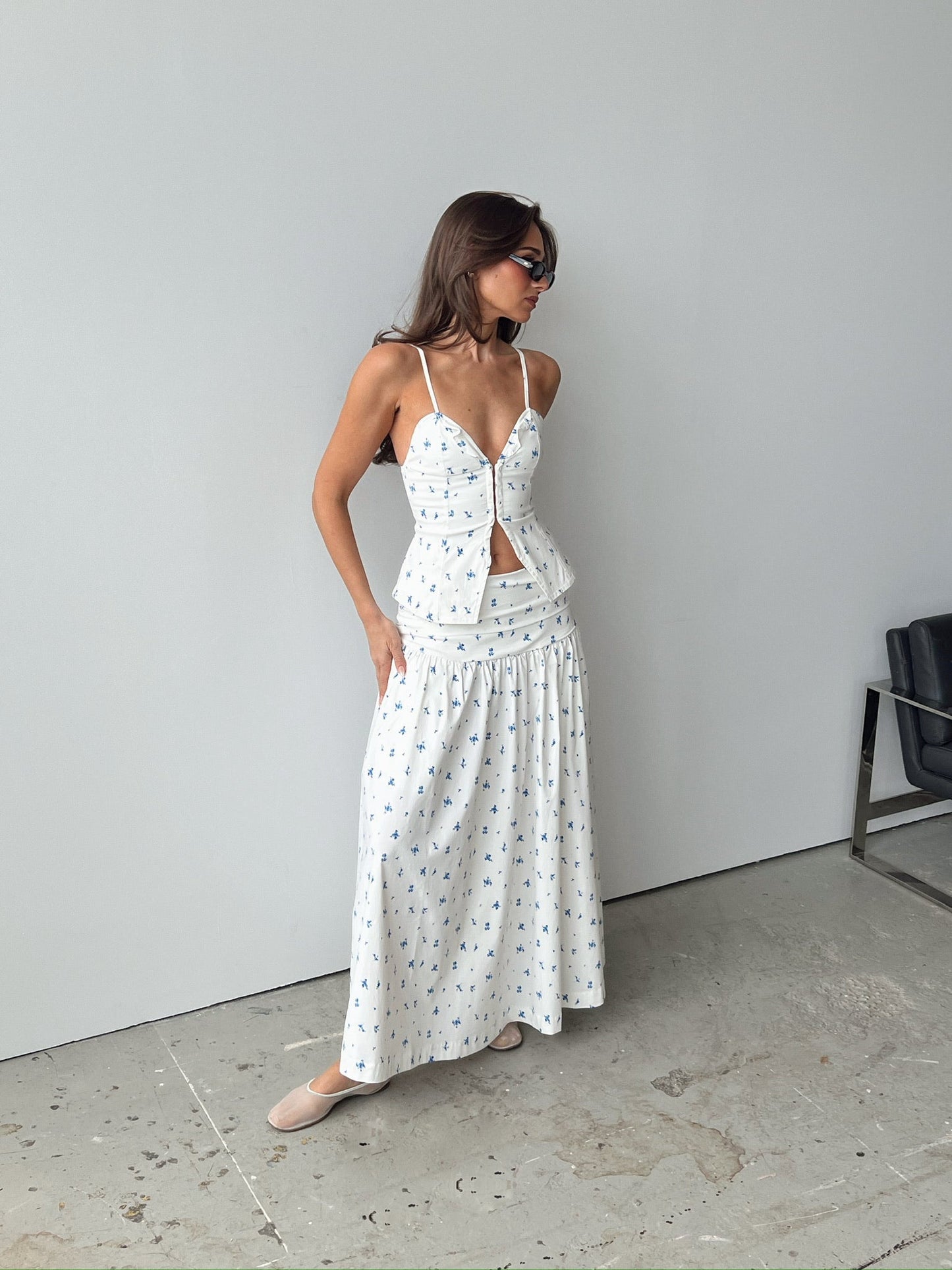 Ruched Waist Midi Skirt