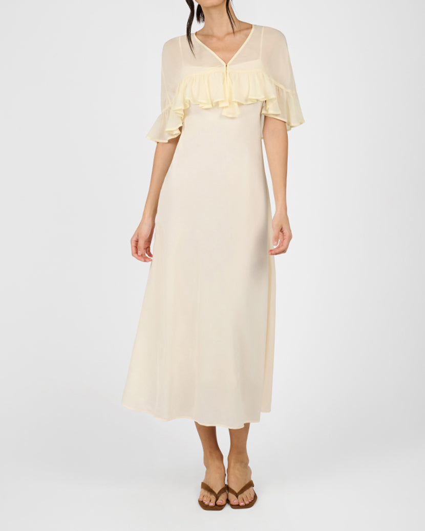 Ruffle Shawl Collar Maxi Dress