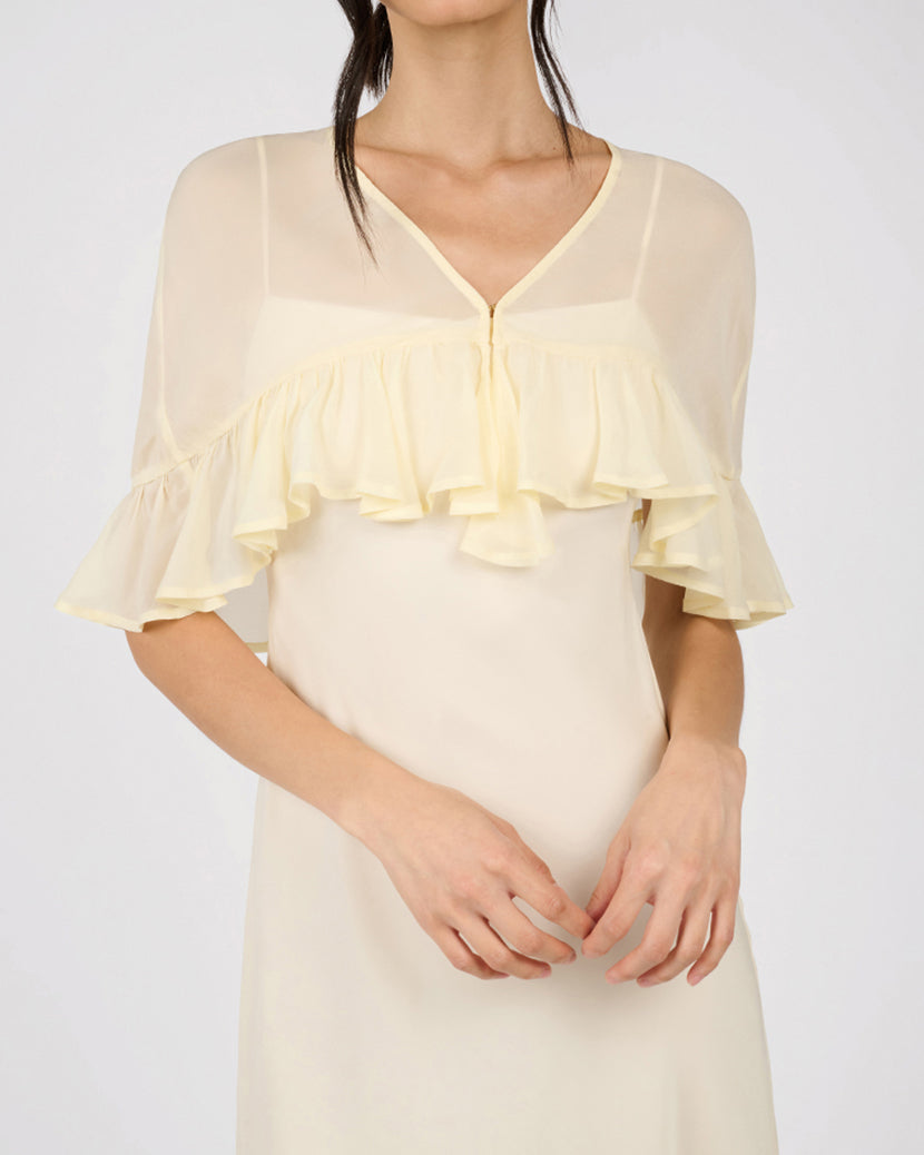 Ruffle Shawl Collar Maxi Dress