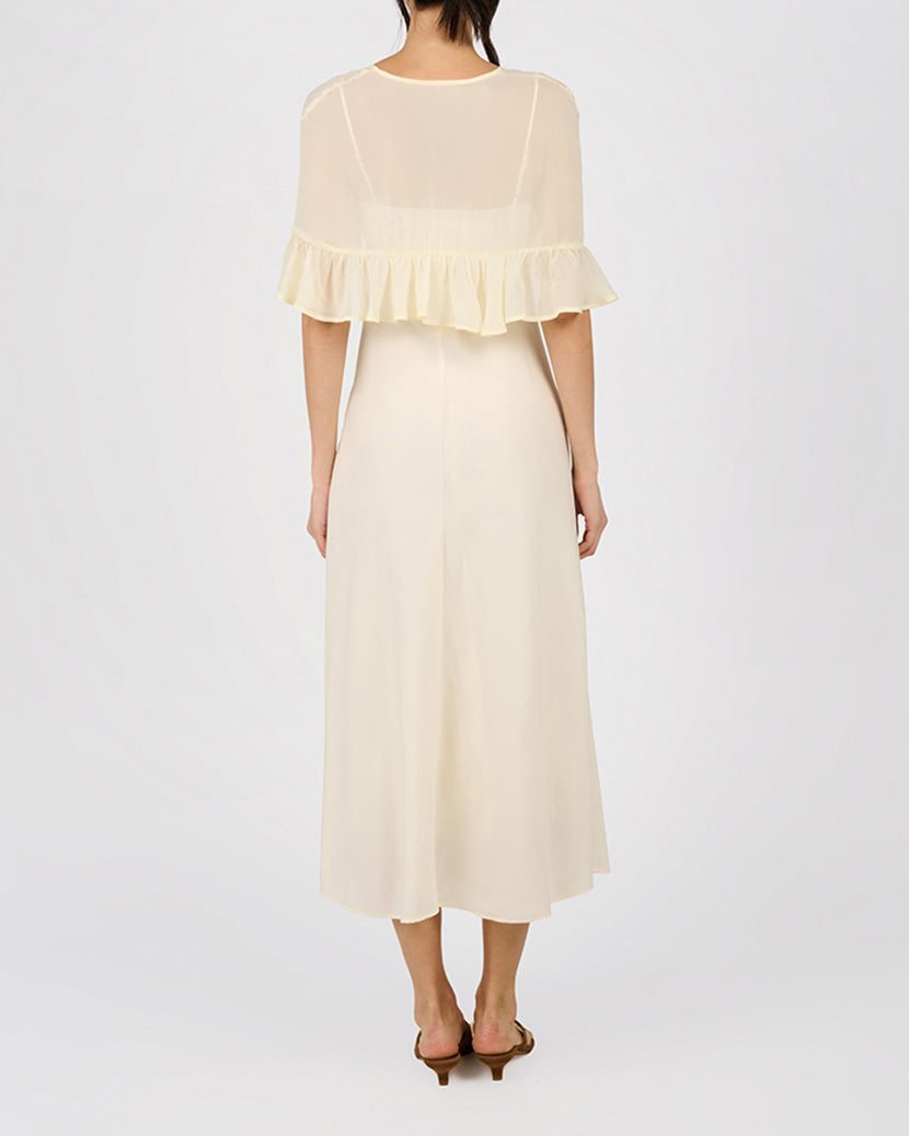Ruffle Shawl Collar Maxi Dress
