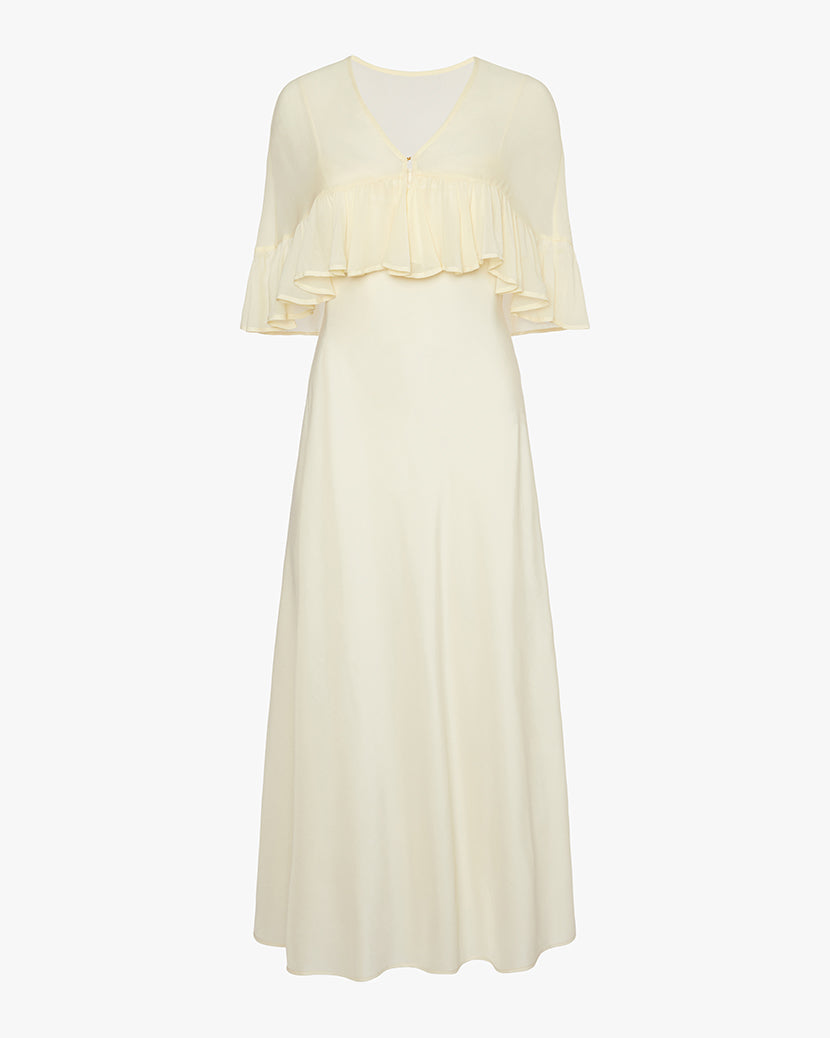 Ruffle Shawl Collar Maxi Dress