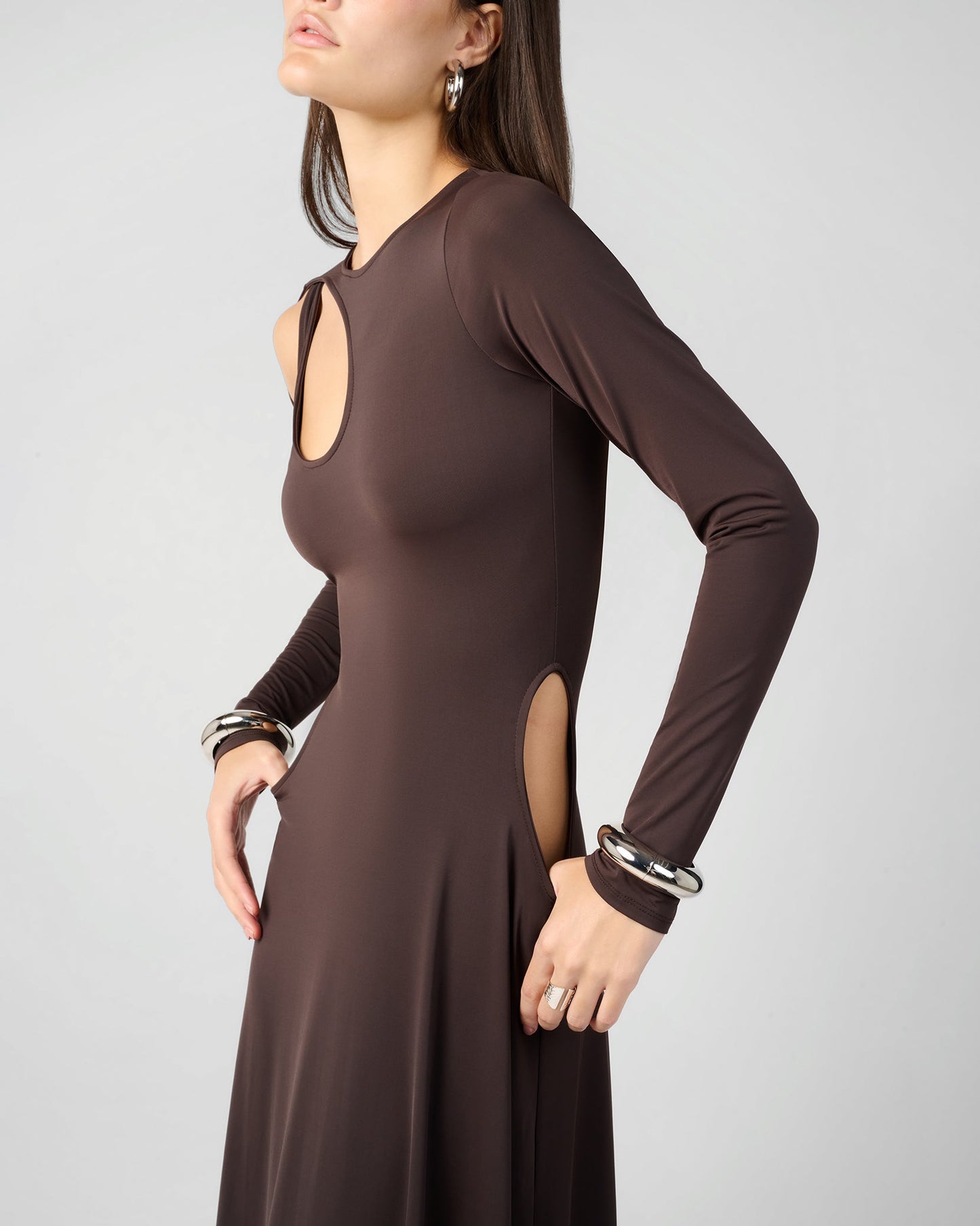 Cut Out Long Sleeve Maxi Dress
