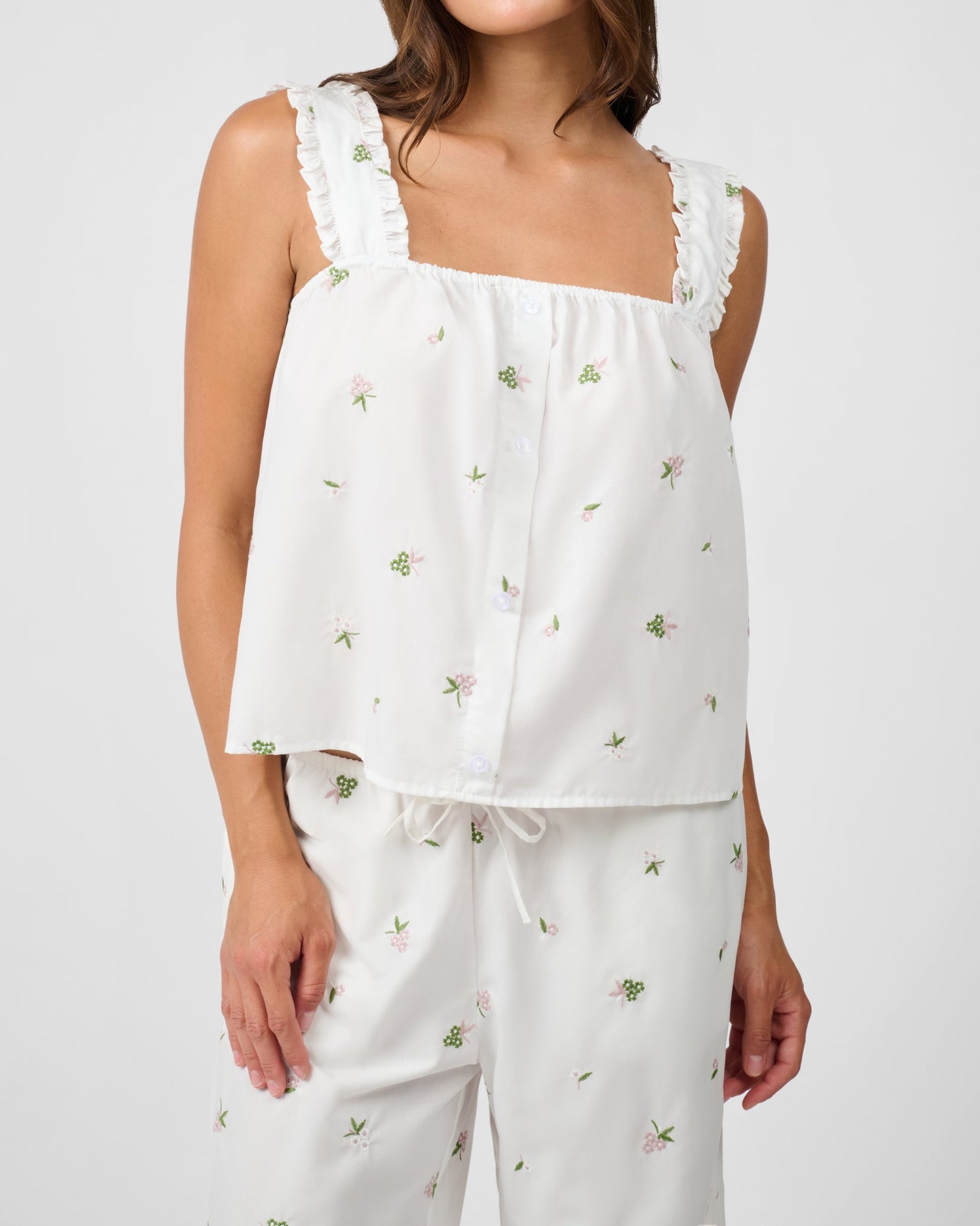 Ruffle Button Front Tank Top