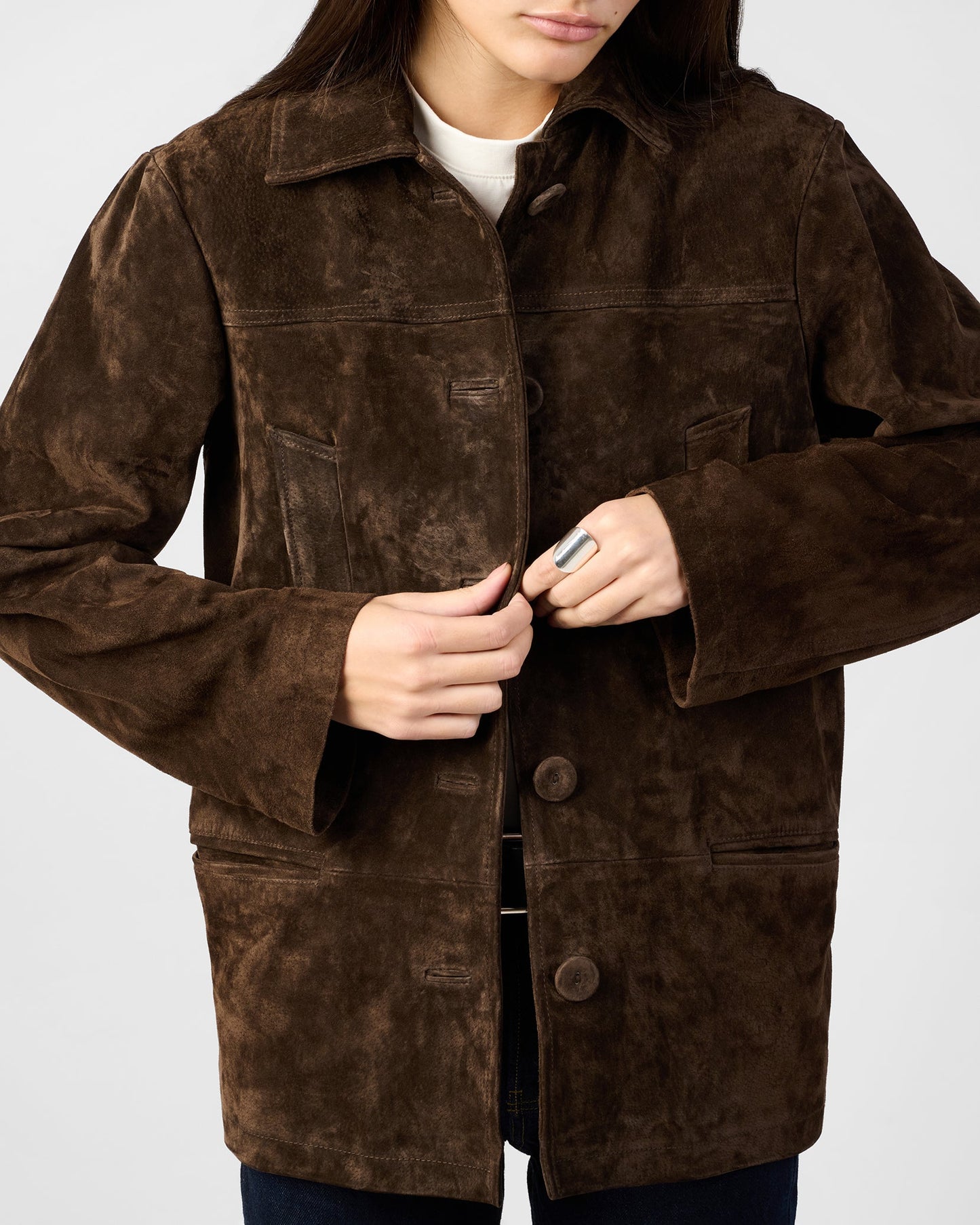 Premium Suede Button Front Jacket
