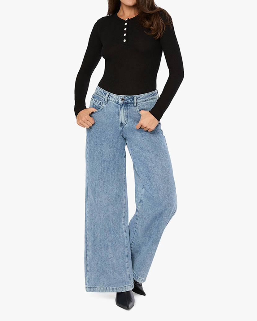 Crew Neck Henley Bodysuit