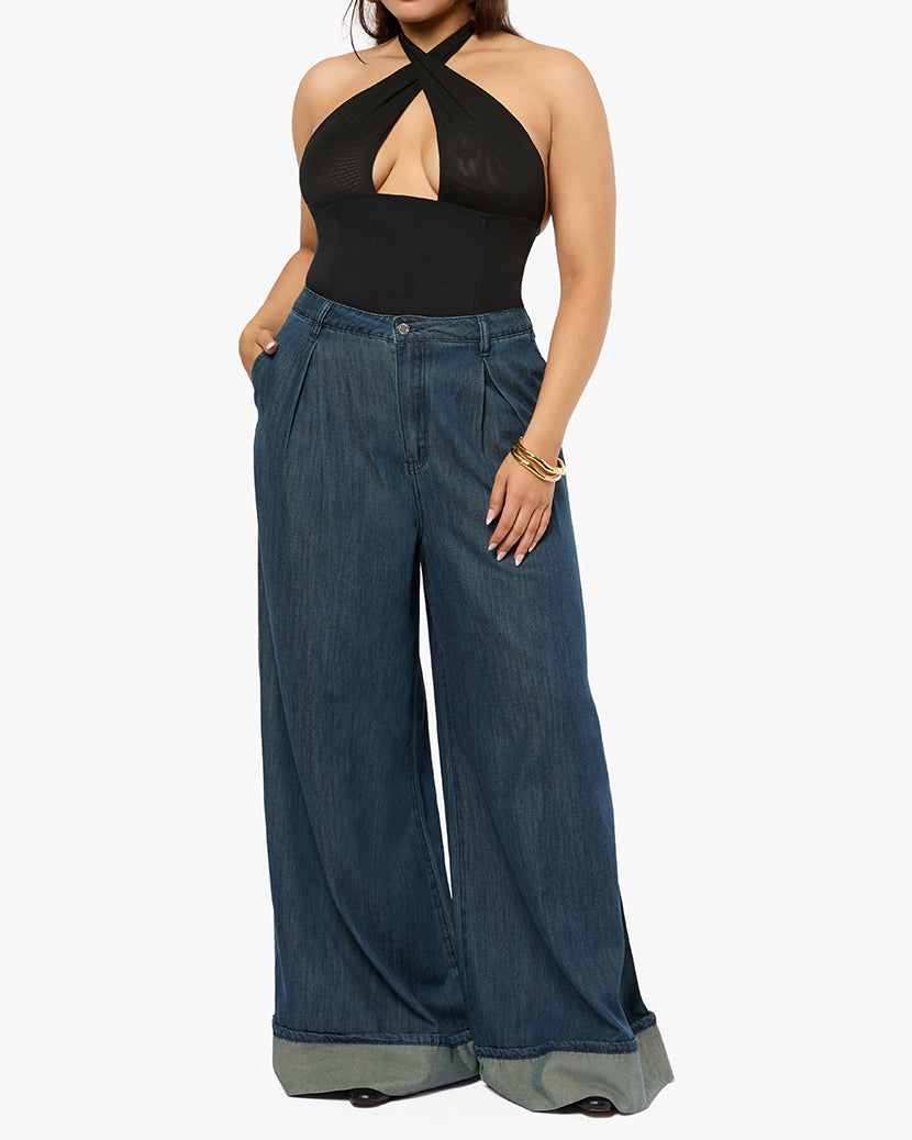 Pleated Wide Leg Jean
