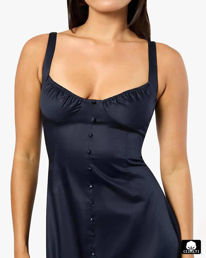 Ruched Cup Button Midi Dress