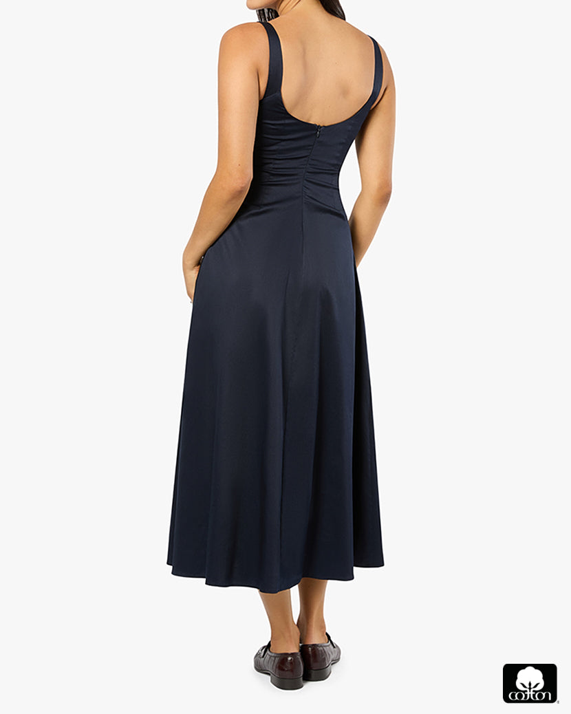 Ruched Cup Button Midi Dress