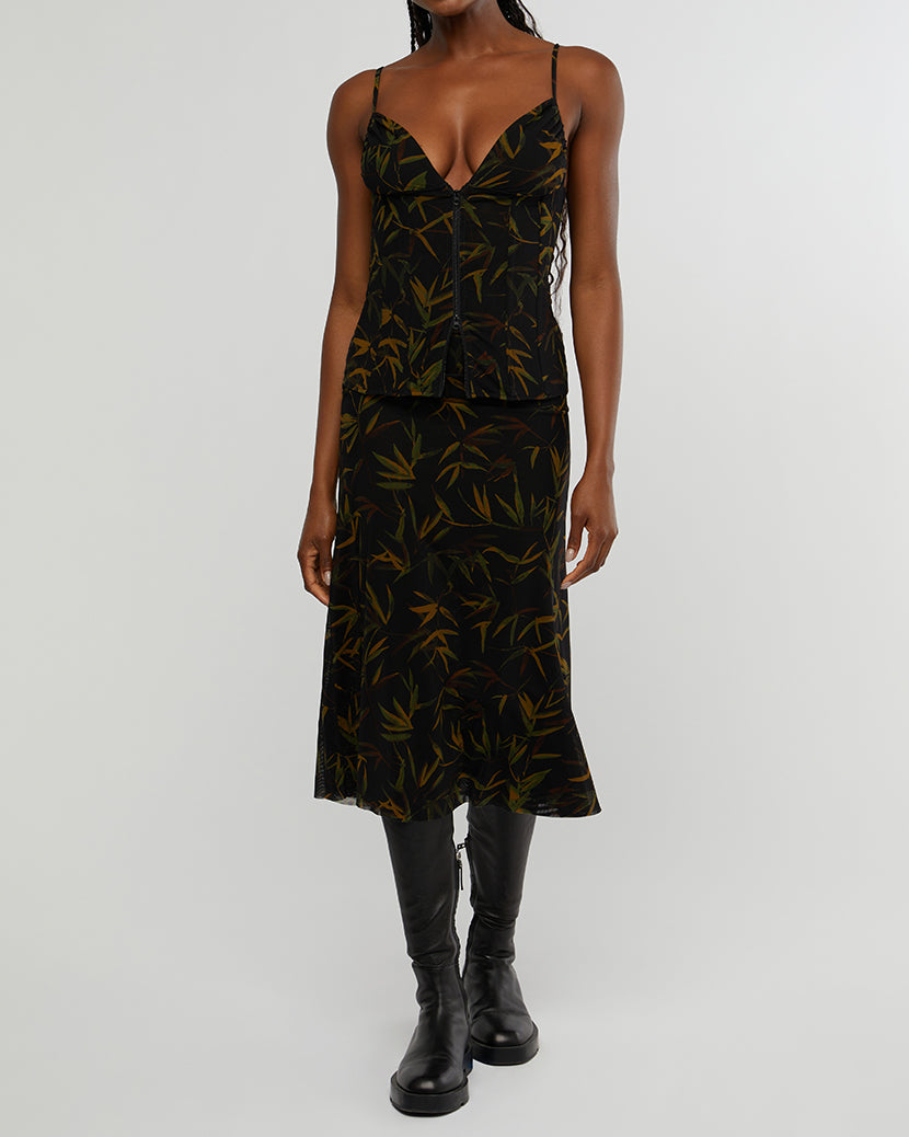 Zip Front Vintage Leaves Corset