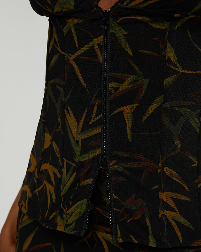 Zip Front Vintage Leaves Corset