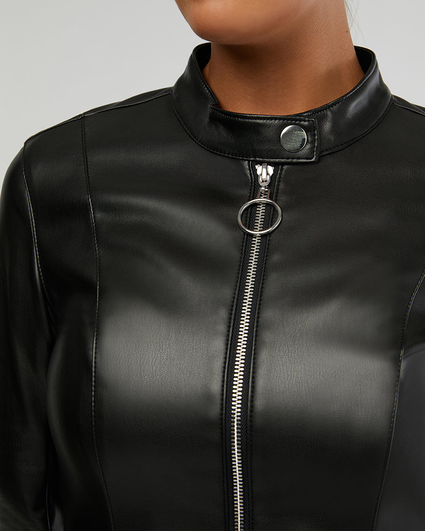 Vegan Leather Fitted Moto Jacket
