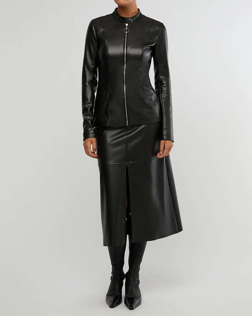 Vegan Leather Fitted Moto Jacket