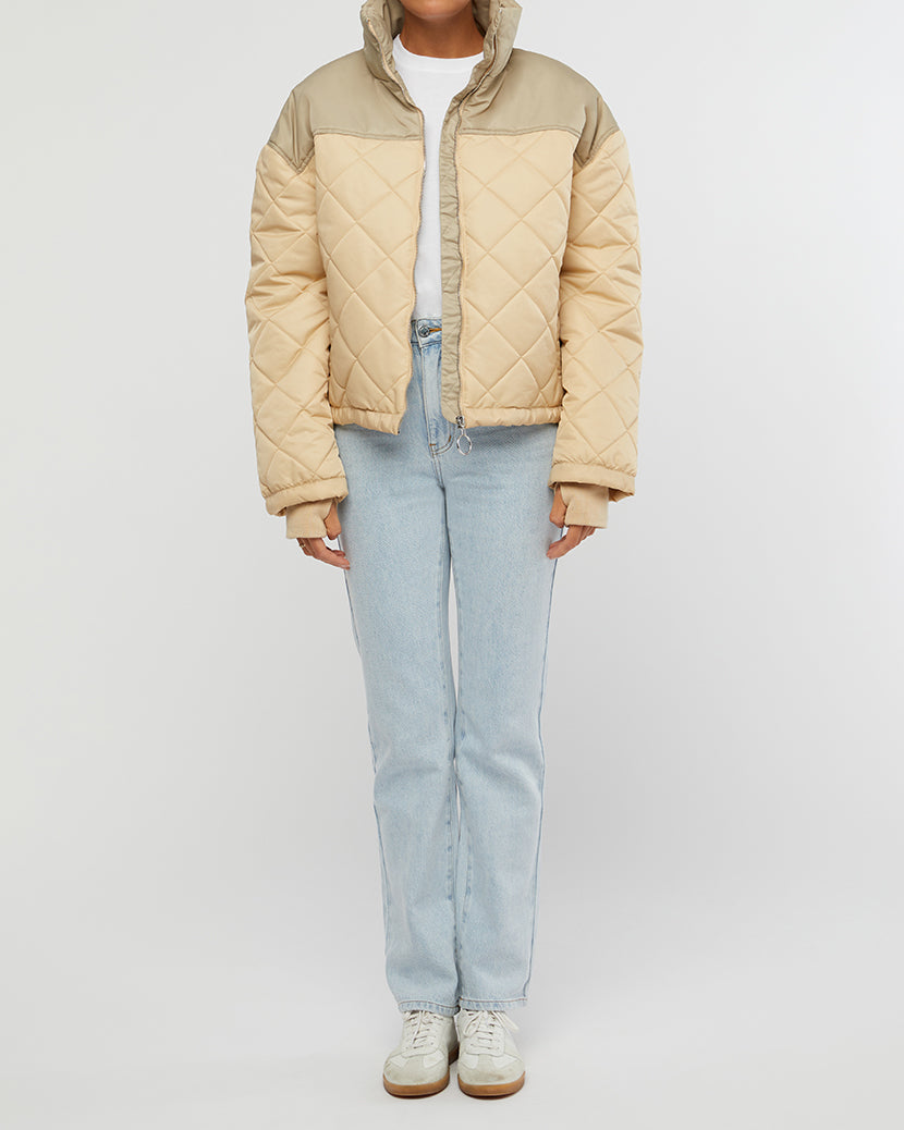 Color Blocked Quilted Puffer Jacket