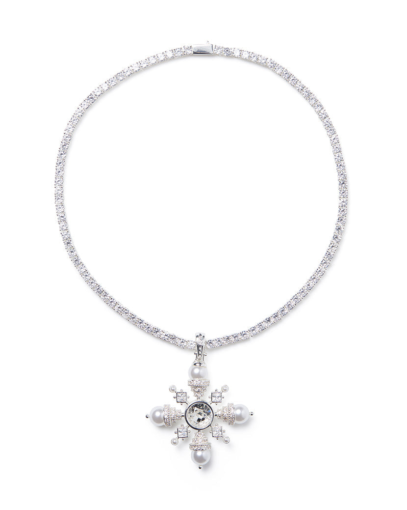 Pave Pendant On Crystal Necklace