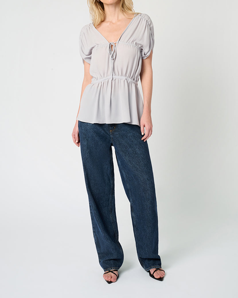 Gathered Cap Short Sleeve Top