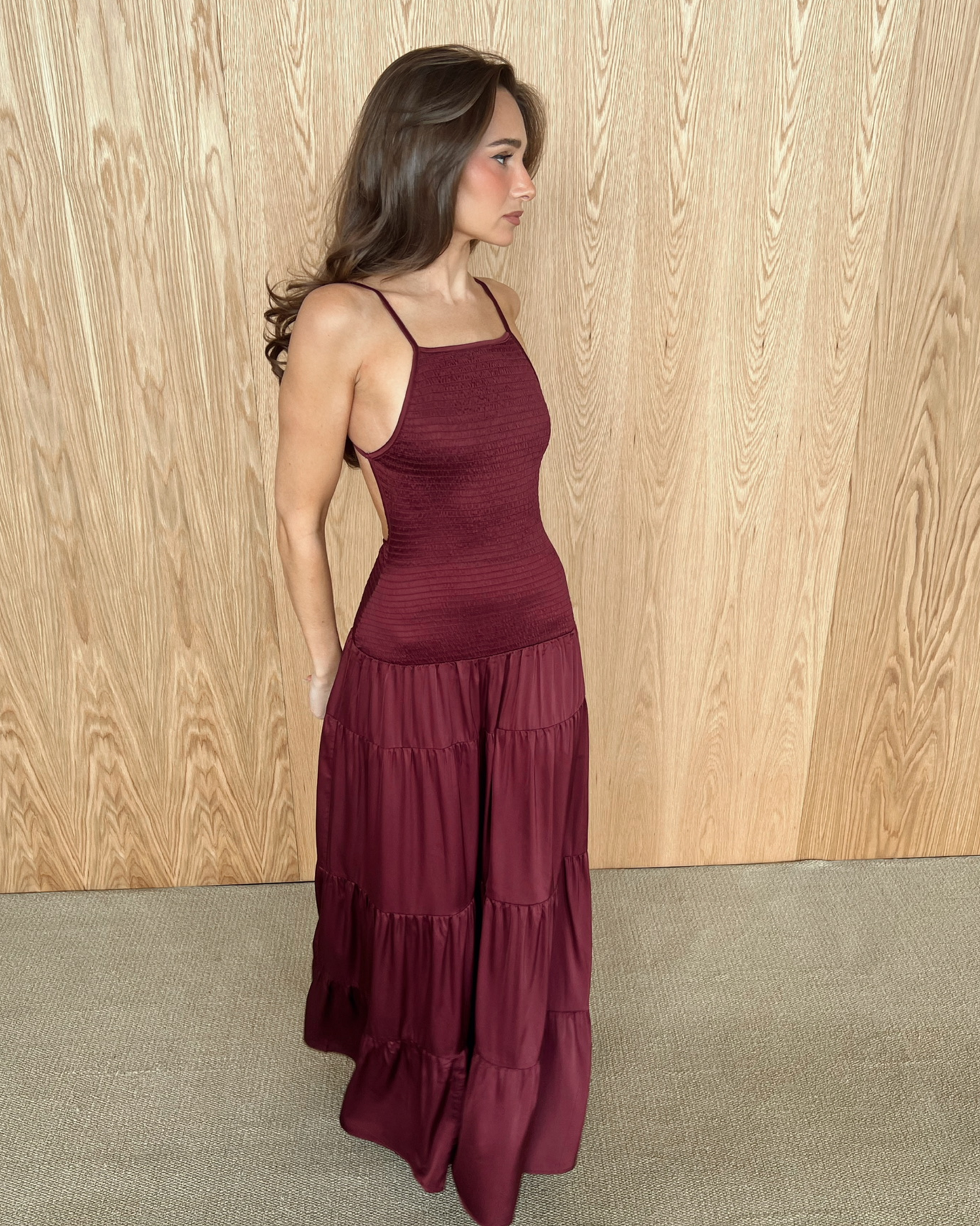 Smocked Drop Waist Maxi Dress