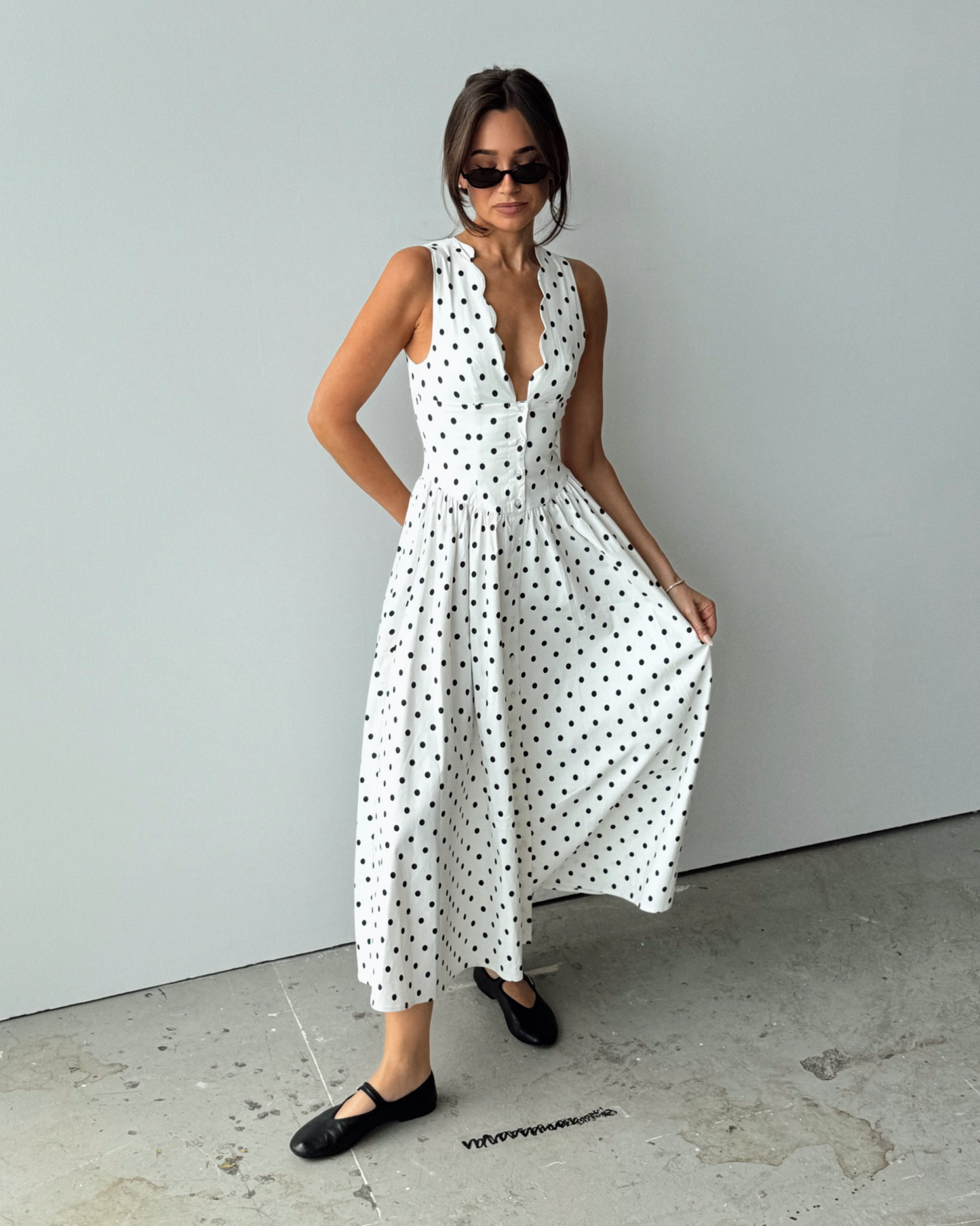 Button Front Scallop Dress