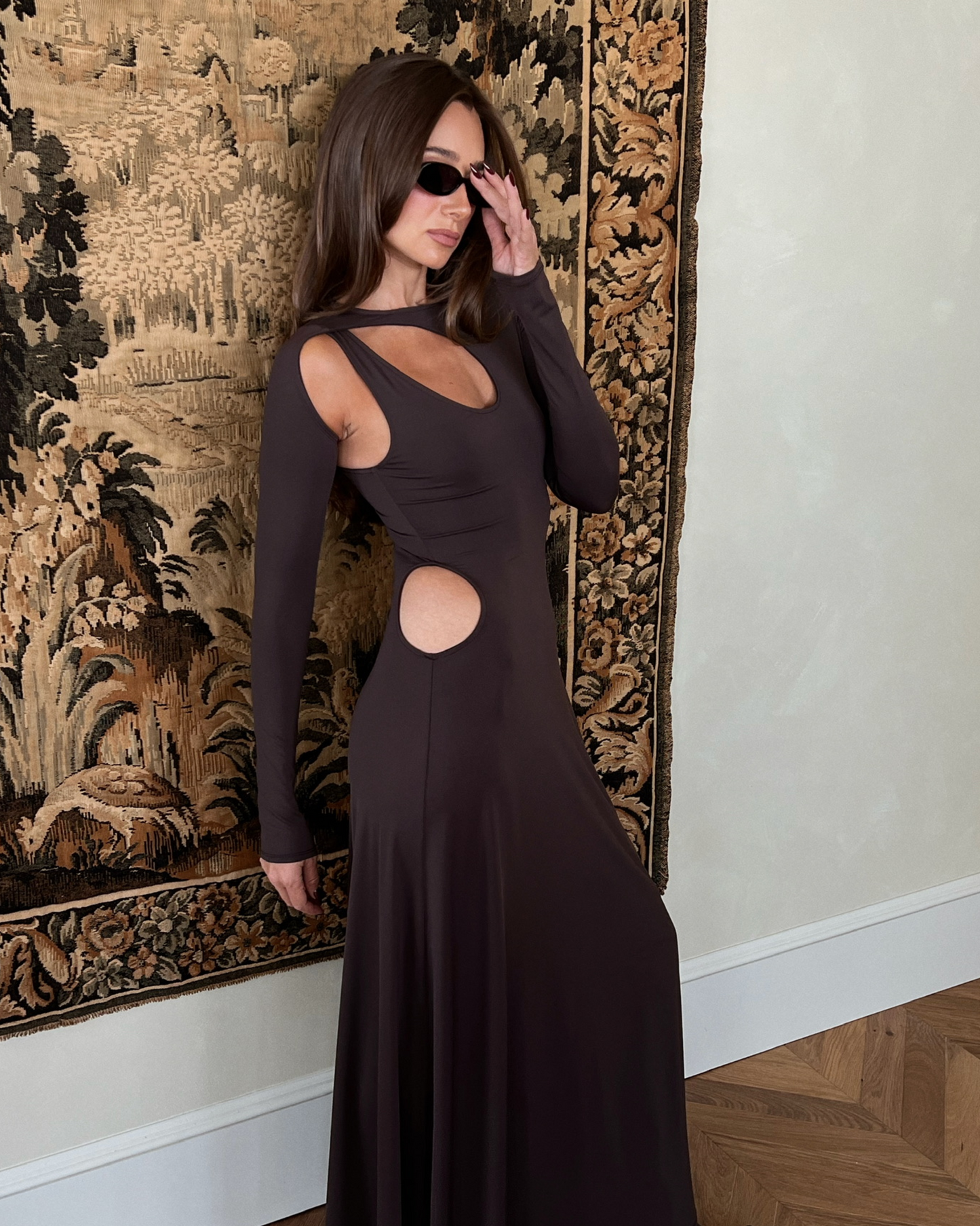 Cut Out Long Sleeve Maxi Dress