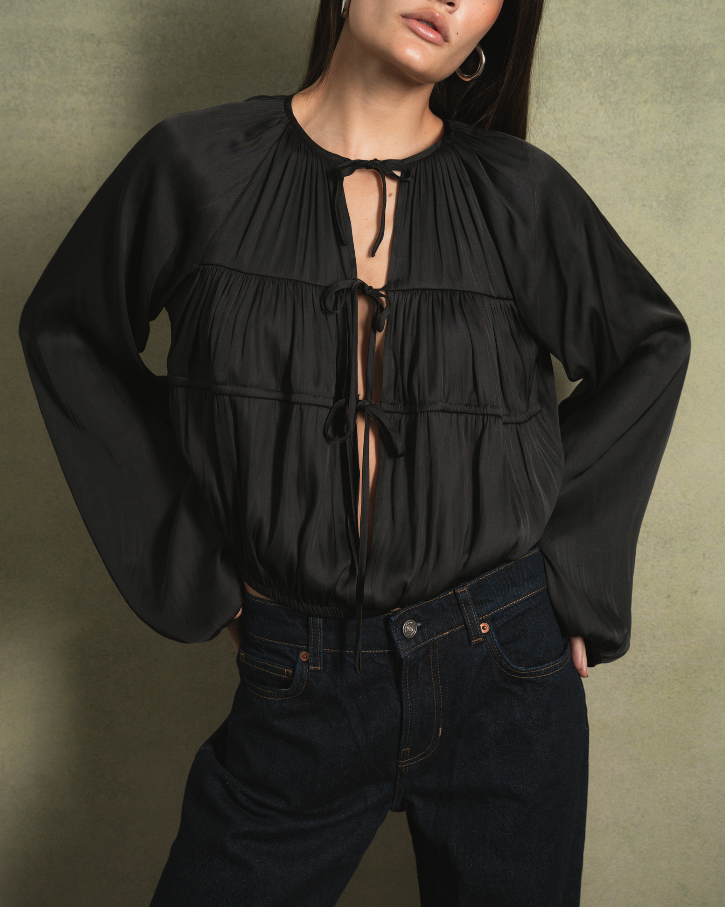 Cocoon Sleeve Front Tie Top