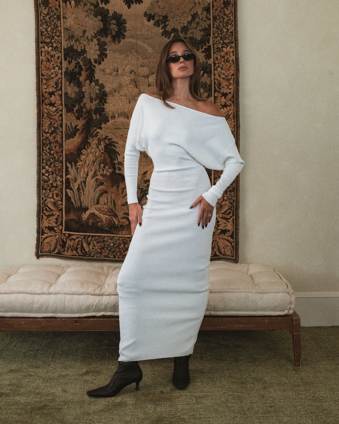Off Shoulder Sweater Midi Dress
