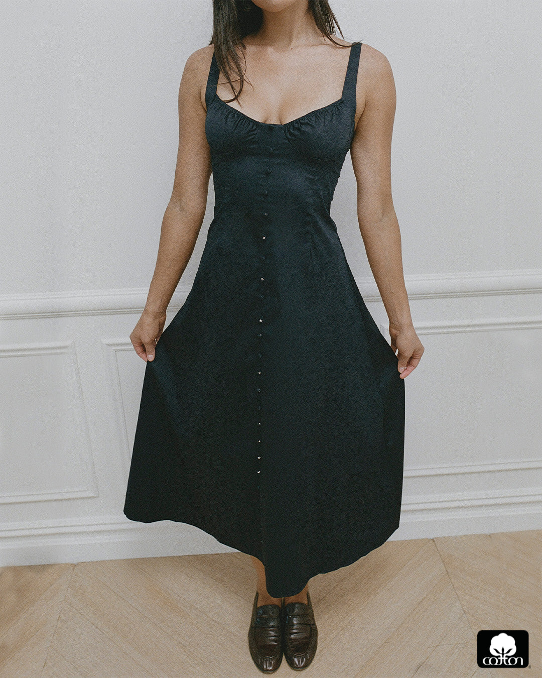 Ruched Cup Button Midi Dress