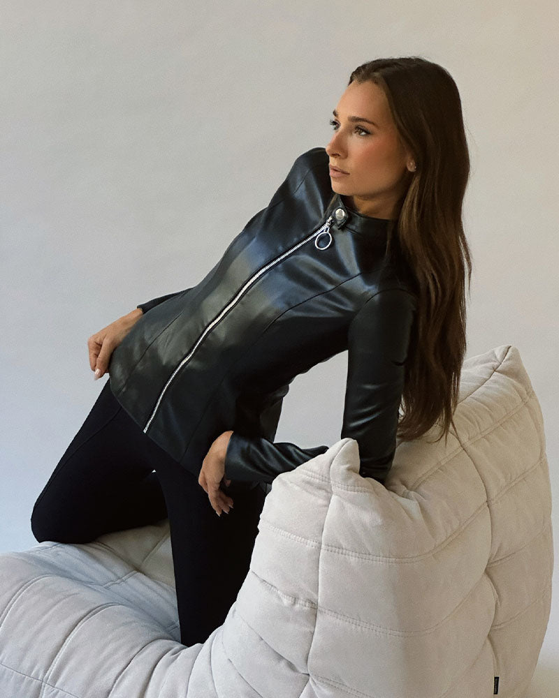Vegan Leather Fitted Moto Jacket