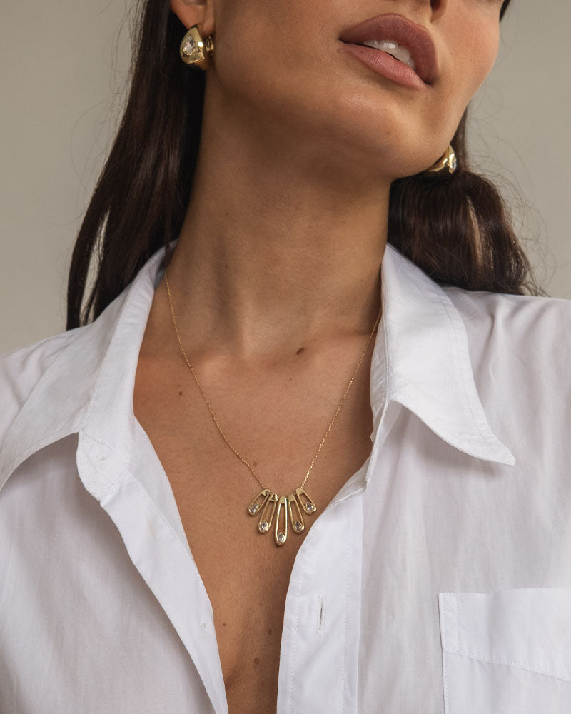 Paper Clip Crystal Necklace On Chain