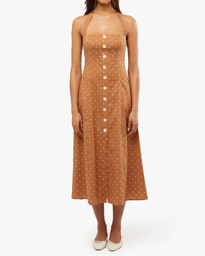 Halter Micro Polka Dot Button Up Midi