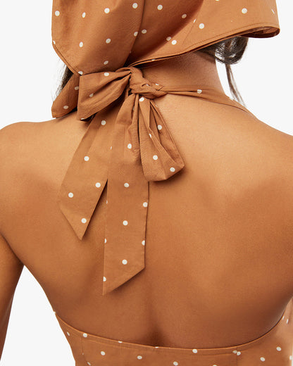 Halter Micro Polka Dot Button Up Midi