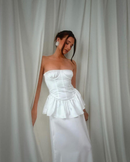 Strapless Corset Peplum Maxi Dress