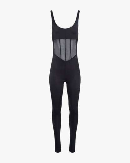 Spandex Sheer Panel Bodysuit