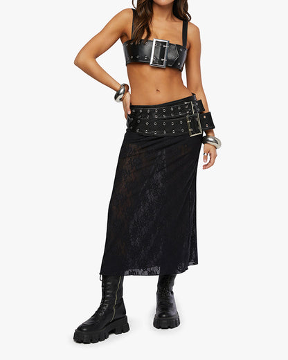 Double Belt Midi Skirt