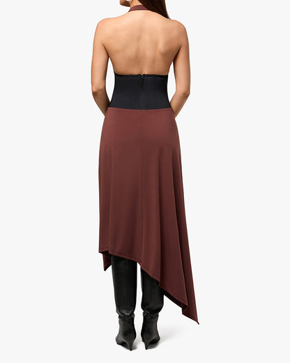 Corset Halter Asymmetrical Midi Dress