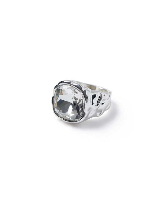 Hammered Crystal Square Ring