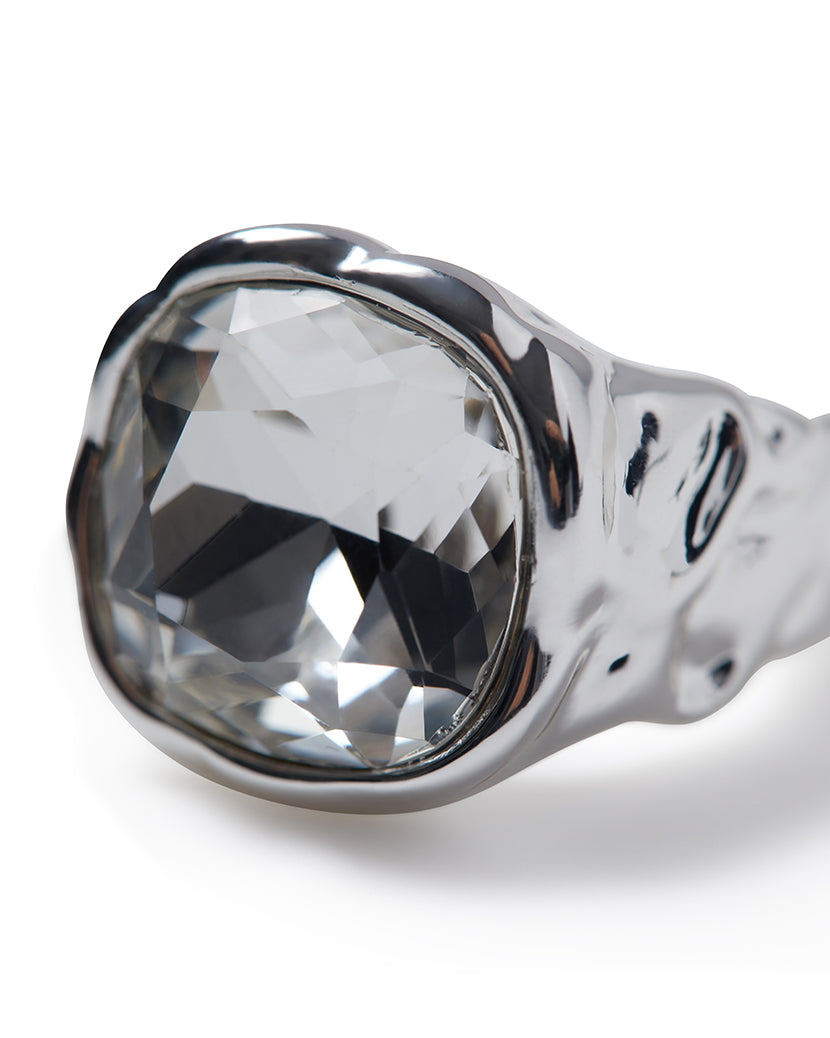 Hammered Crystal Square Ring