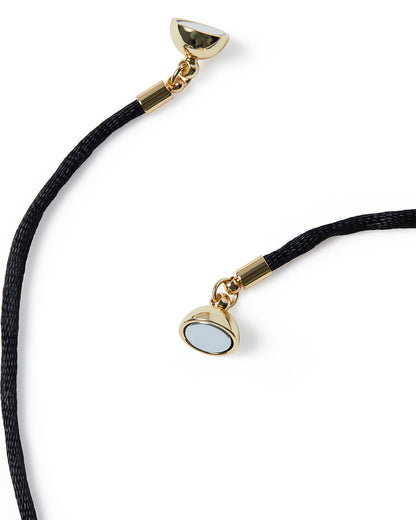 Bezeled Crystal Pear Pendant Necklace On Black Cord