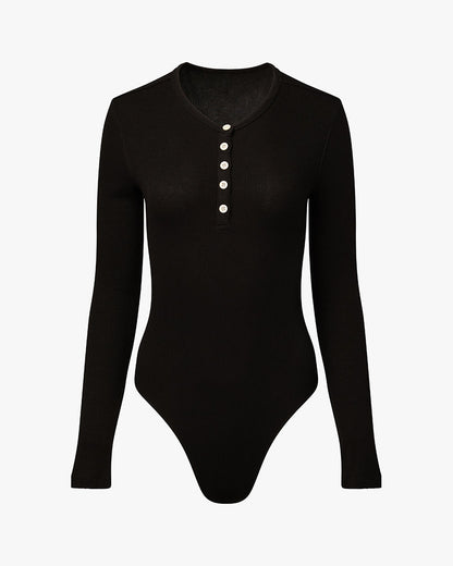 Crew Neck Henley Bodysuit