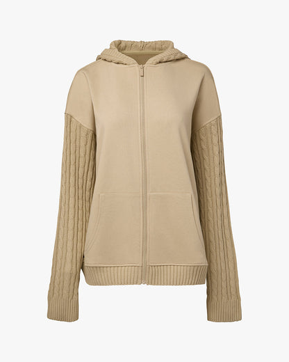 Cable Knit Sleeve Zip Up Hoodie