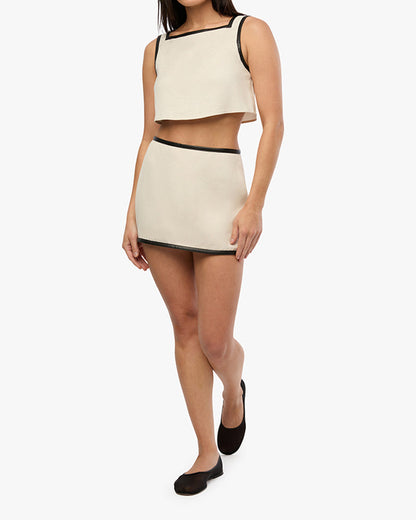 Leather Trim Mini Skirt