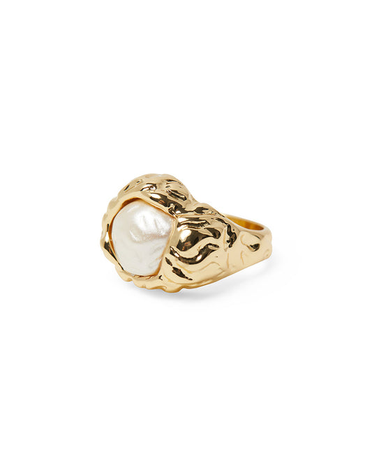 Hammered Pearl Pendant Ring