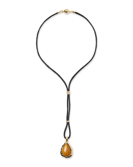 Hammered Tigers Eye Pendant On Black Cord