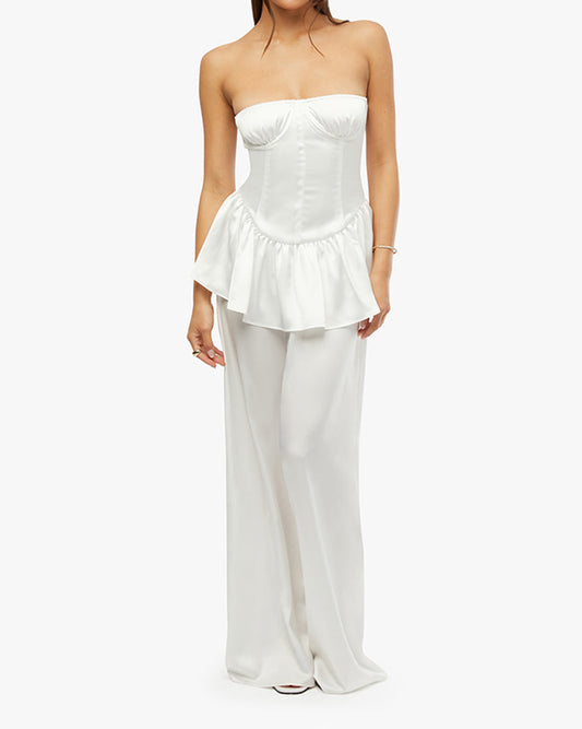 Strapless Corset Peplum Maxi Dress