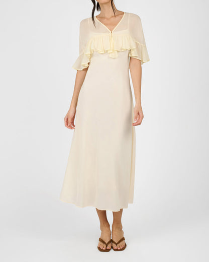 Ruffle Shawl Collar Maxi Dress